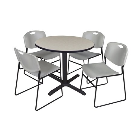 Cain Cain Round Table & Chair Set, Wood, Metal, Polypropylene Top TB42RNDPL44GY